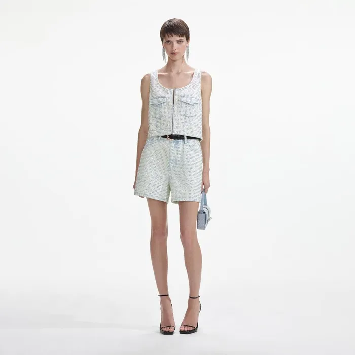 Self Portrait Denim Rhinestone Denim Cargo Top 8211 Women