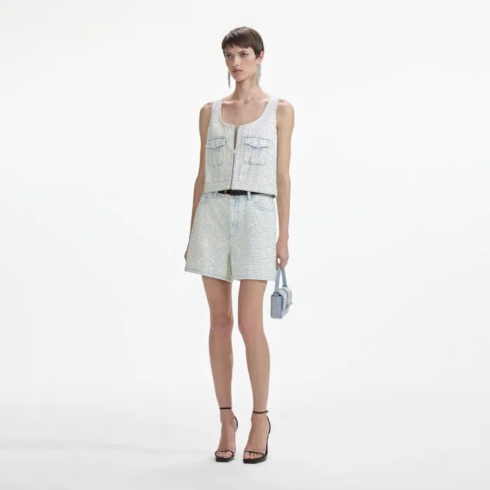Self Portrait Denim Rhinestone Denim Cargo Top 8211 Women