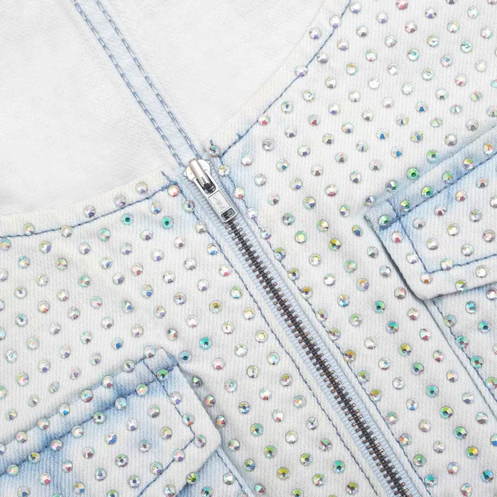 Self Portrait Denim Rhinestone Denim Cargo Top 8211 Women