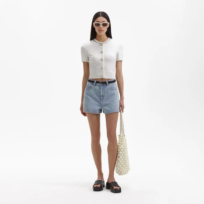 Self Portrait Denim Rhinestone Denim Regular Shorts 8211 Women
