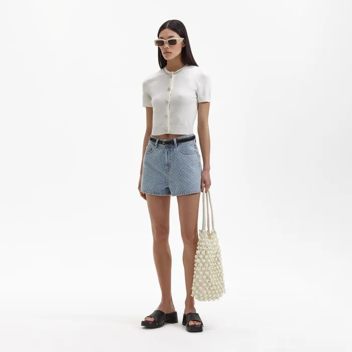 Self Portrait Denim Rhinestone Denim Regular Shorts 8211 Women