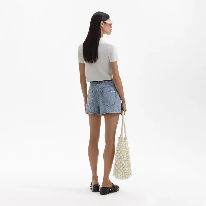 Self Portrait Denim Rhinestone Denim Regular Shorts 8211 Women