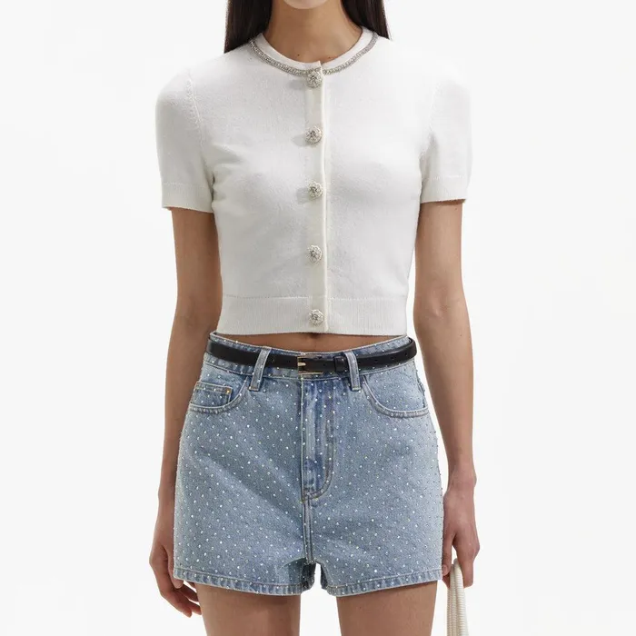 Self Portrait Denim Rhinestone Denim Regular Shorts 8211 Women