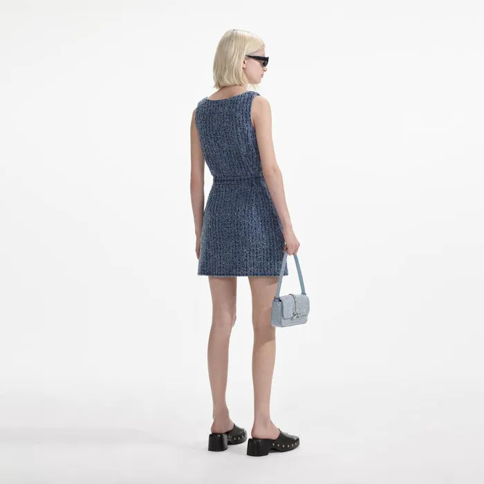 Self Portrait Denim Textured Denim Mini Dress 8211 Women