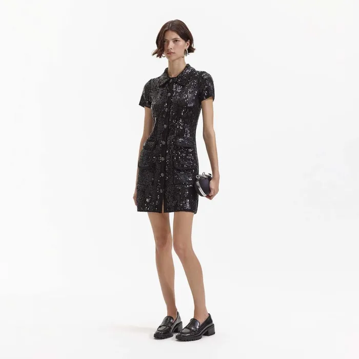Self Portrait Dresses Black Knit Sequin Mini Dress 8211 Women
