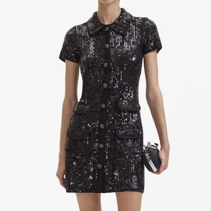 Self Portrait Dresses Black Knit Sequin Mini Dress 8211 Women