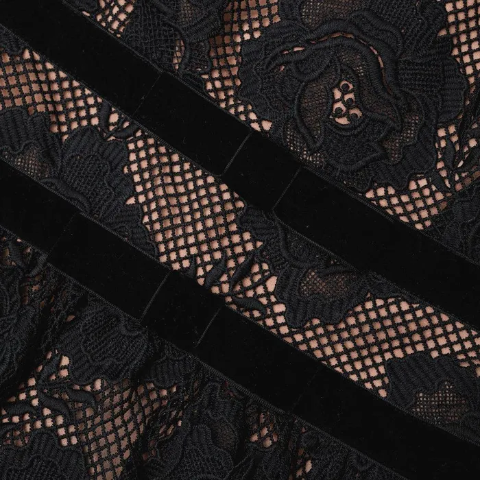 Self Portrait Dresses Black Lace Velvet Bow Midi Dress 8211 Women