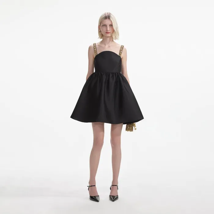 Self Portrait Dresses Black Taffeta Embellished Mini Dress 8211 Women