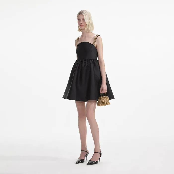 Self Portrait Dresses Black Taffeta Embellished Mini Dress 8211 Women