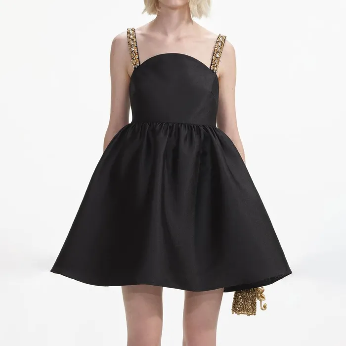 Self Portrait Dresses Black Taffeta Embellished Mini Dress 8211 Women