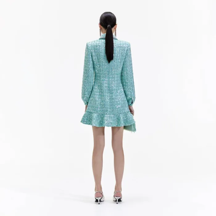 Self Portrait Dresses Blue Boucle Collared Mini Dress 8211 Women