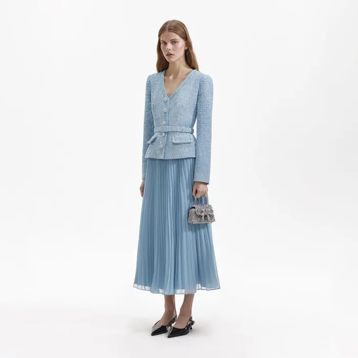 Self Portrait Dresses Blue Boucle Tailored Midi Dress 8211 Women