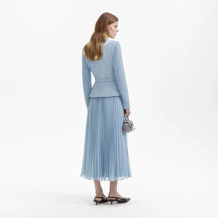 Self Portrait Dresses Blue Boucle Tailored Midi Dress 8211 Women