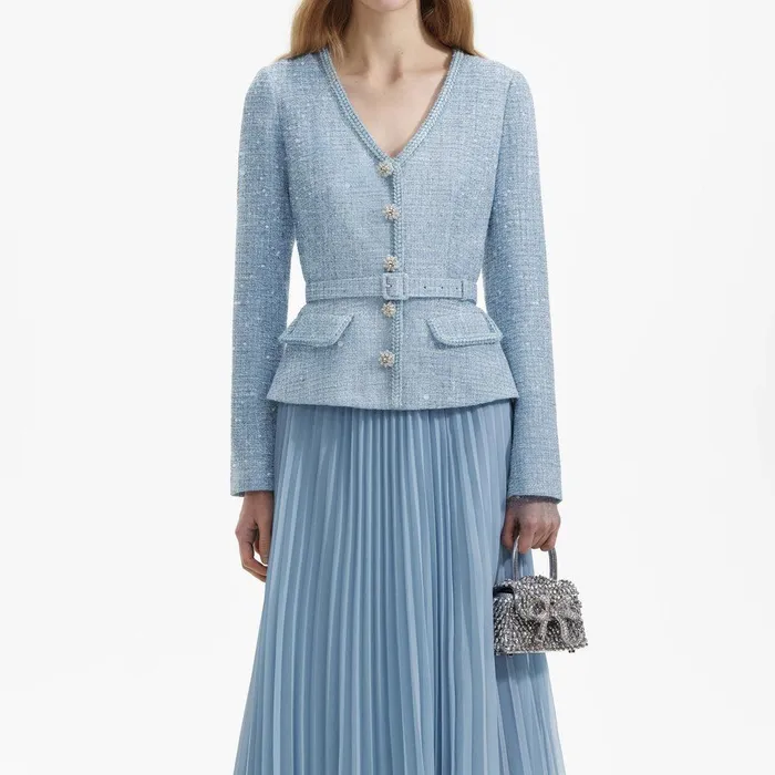 Self Portrait Dresses Blue Boucle Tailored Midi Dress 8211 Women