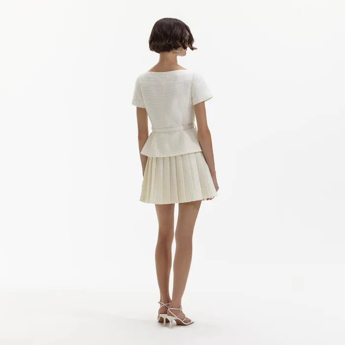 Self Portrait Dresses Cream Boucle Pleated Mini Dress 8211 Women