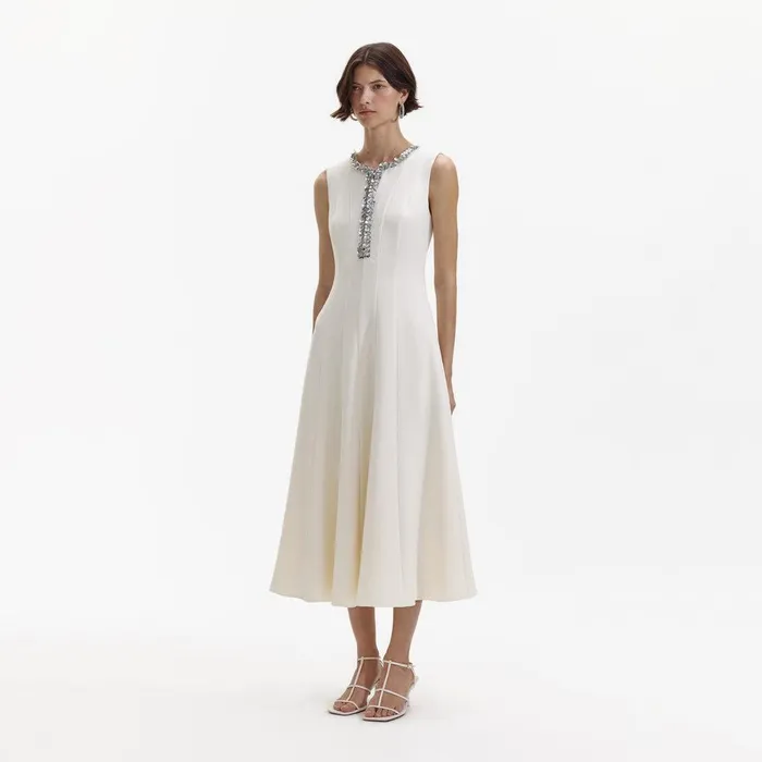 Self Portrait Dresses Cream Crepe Embellished Midi Dress 8211 Women