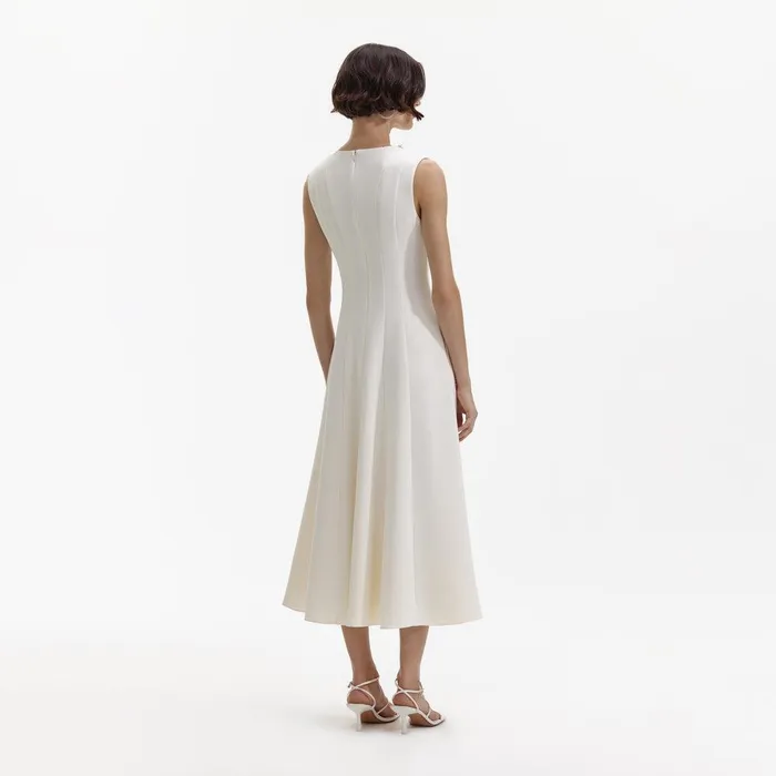Self Portrait Dresses Cream Crepe Embellished Midi Dress 8211 Women