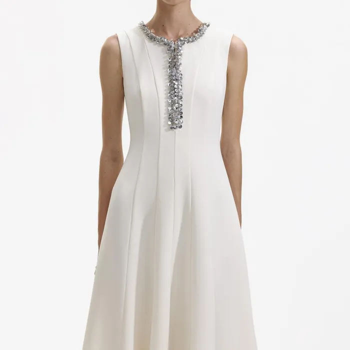 Self Portrait Dresses Cream Crepe Embellished Midi Dress 8211 Women