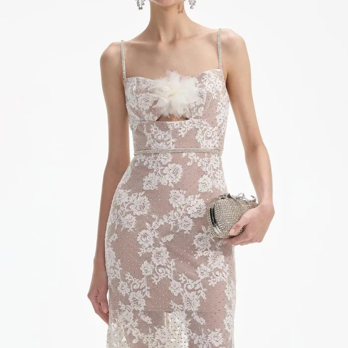 Self Portrait Dresses Cream Rhinestone Lace Maxi Dress 8211 Women