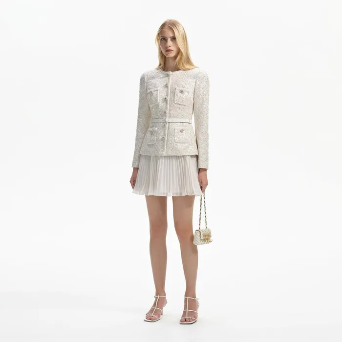 Self Portrait Dresses Cream Sequin Boucle Tailored Mini Dress 8211 Women