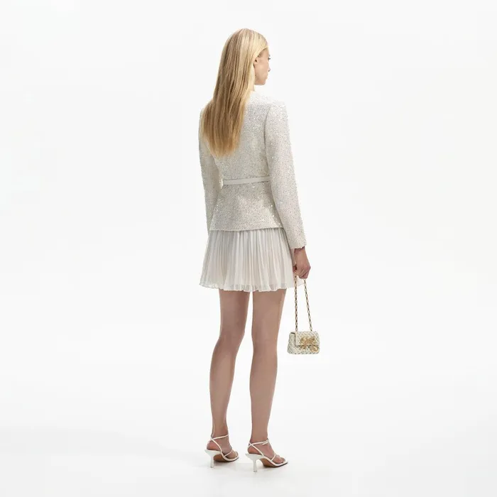 Self Portrait Dresses Cream Sequin Boucle Tailored Mini Dress 8211 Women