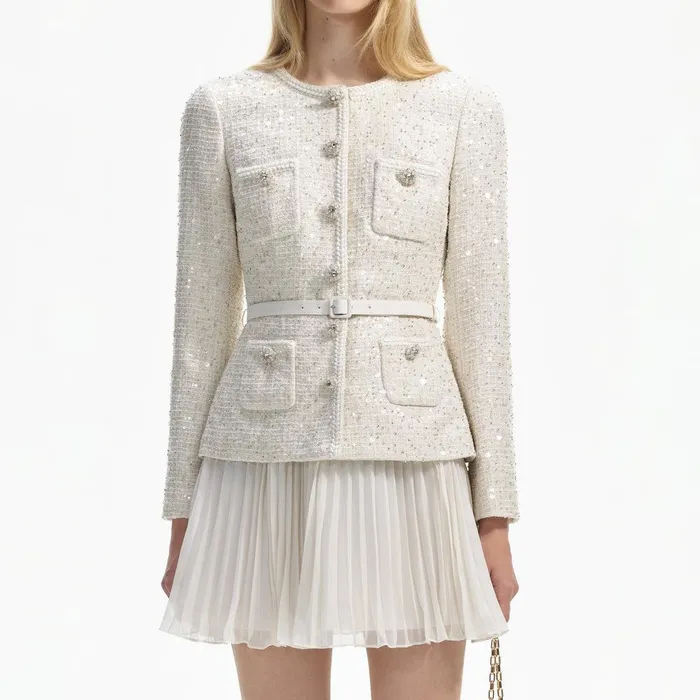 Self Portrait Dresses Cream Sequin Boucle Tailored Mini Dress 8211 Women