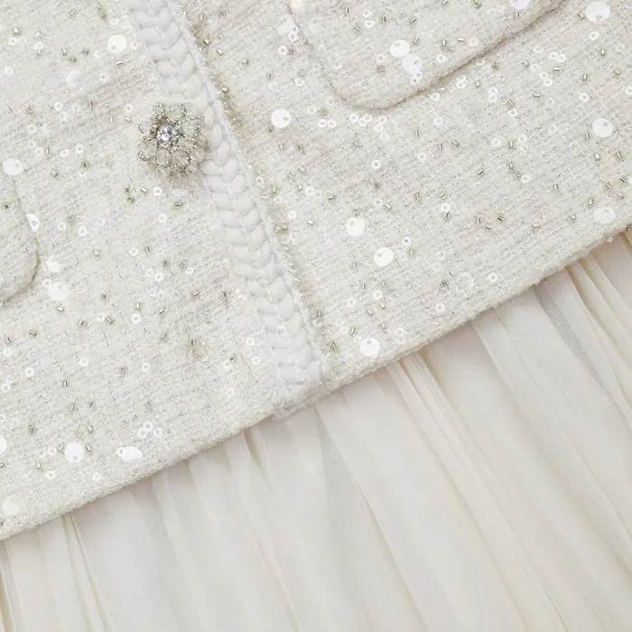 Self Portrait Dresses Cream Sequin Boucle Tailored Mini Dress 8211 Women