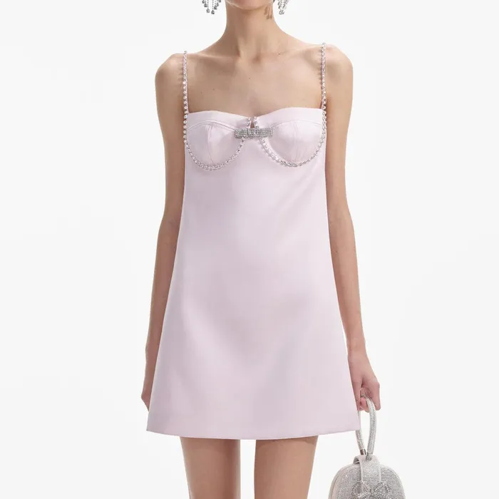 Self Portrait Dresses Pink Satin Diamante Mini Dress 8211 Women