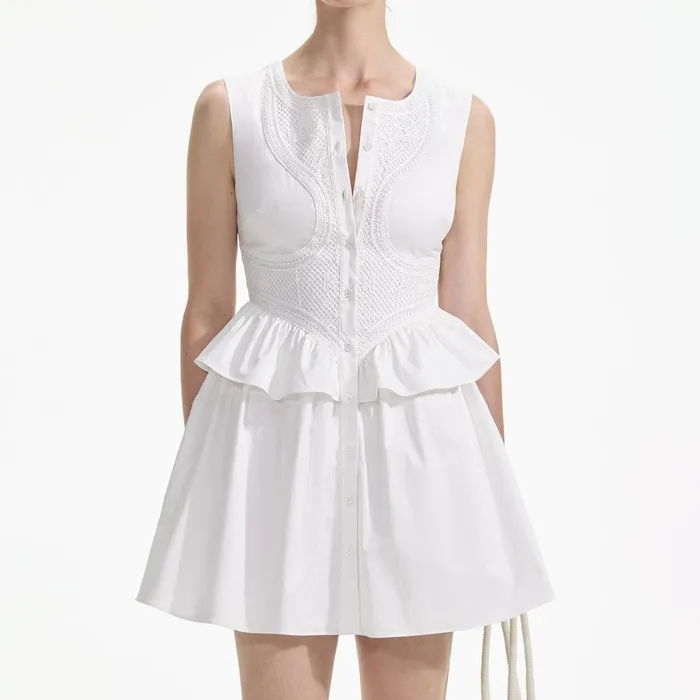 Self Portrait Dresses White Lace Panel Mini Dress 8211 Women