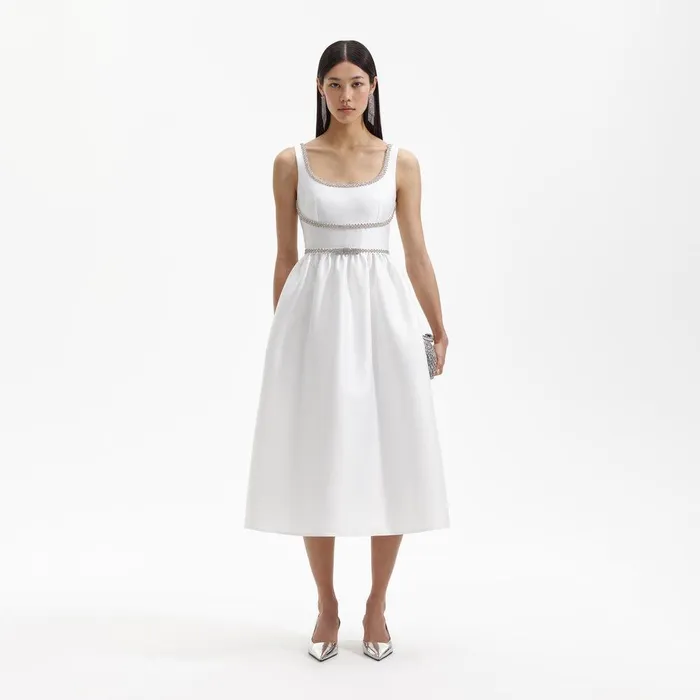 Self Portrait Dresses White Taffeta Diamante Bow Midi Dress 8211 Women