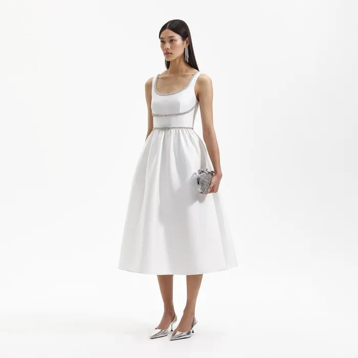 Self Portrait Dresses White Taffeta Diamante Bow Midi Dress 8211 Women