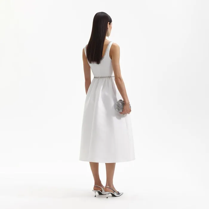 Self Portrait Dresses White Taffeta Diamante Bow Midi Dress 8211 Women