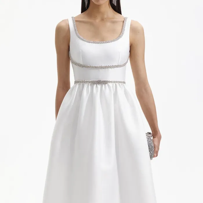 Self Portrait Dresses White Taffeta Diamante Bow Midi Dress 8211 Women