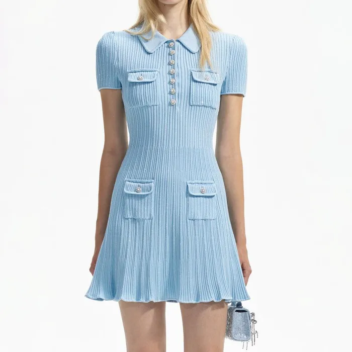 Self Portrait Knitwear Blue Sequin Knit Mini Dress 8211 Women