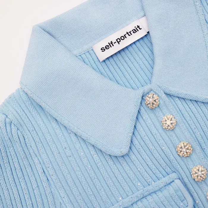 Self Portrait Knitwear Blue Sequin Knit Mini Dress 8211 Women