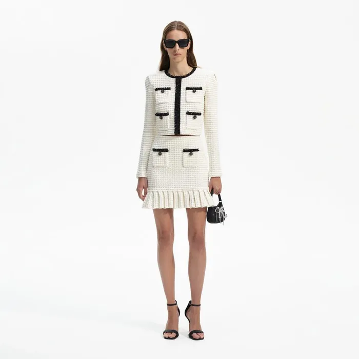 Self Portrait Knitwear Cream Textured Knit Mini Skirt 8211 Women