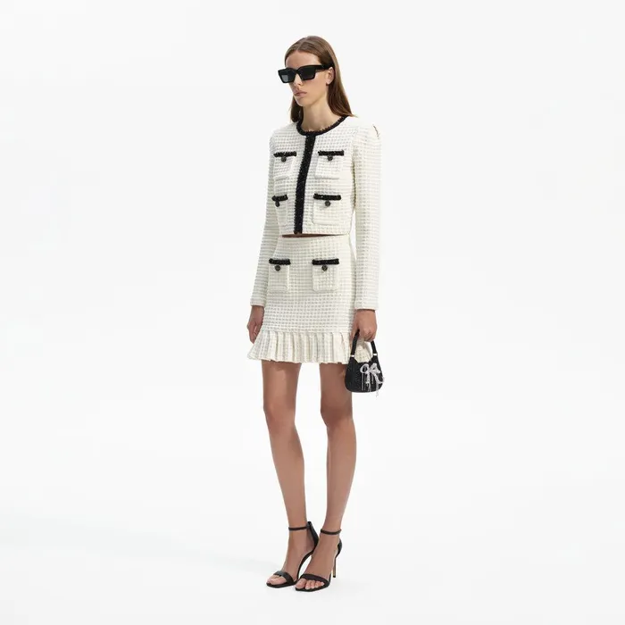 Self Portrait Knitwear Cream Textured Knit Mini Skirt 8211 Women