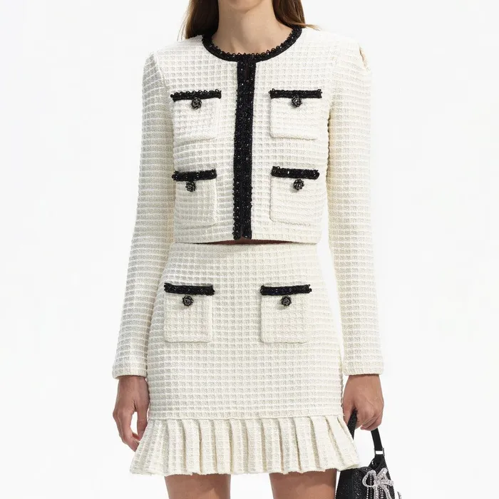 Self Portrait Knitwear Cream Textured Knit Mini Skirt 8211 Women