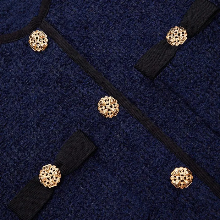 Self Portrait Knitwear Navy Weave Cropped Cardigan 8211 Women