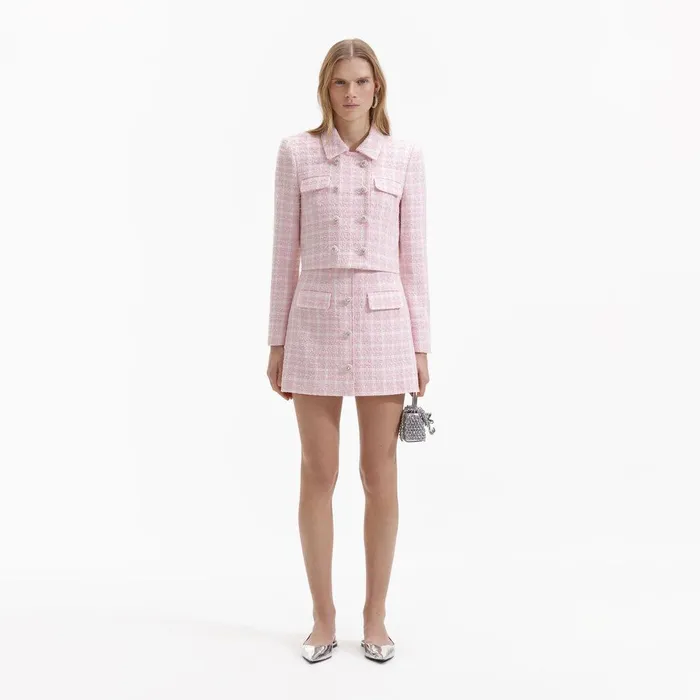 Self Portrait Outerwear Pink Boucle Collar Jacket 8211 Women