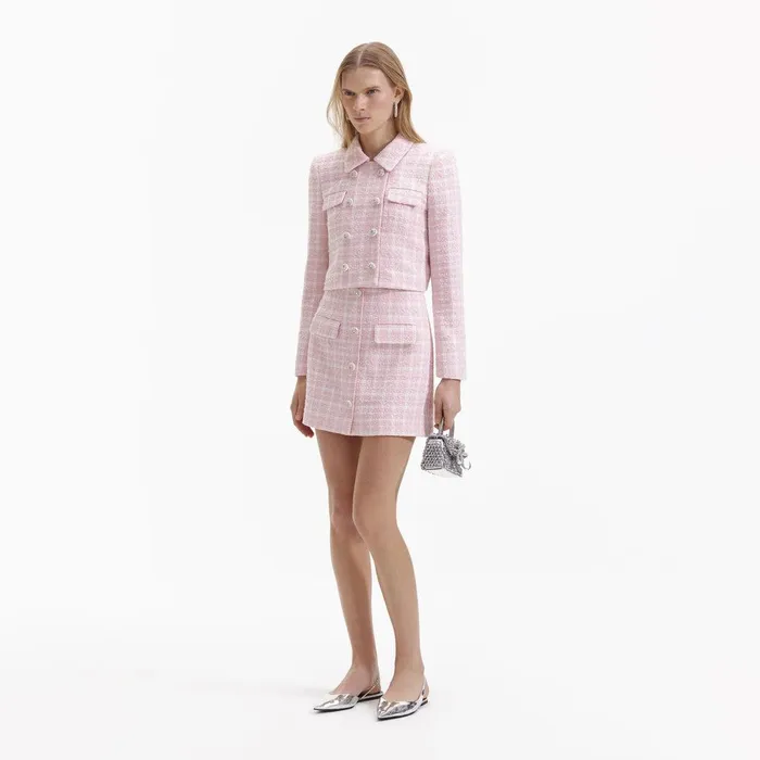 Self Portrait Outerwear Pink Boucle Collar Jacket 8211 Women