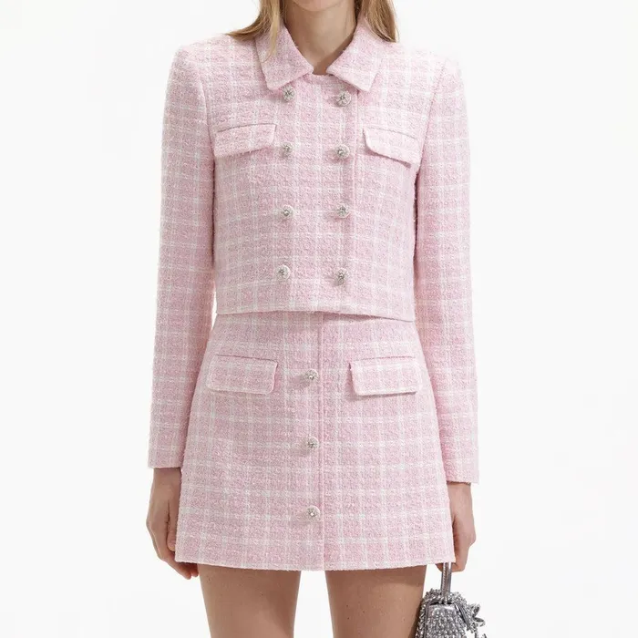 Self Portrait Outerwear Pink Boucle Collar Jacket 8211 Women