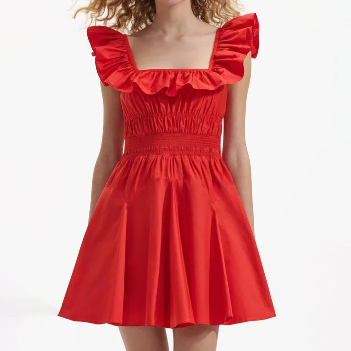 Self Portrait Swim and Resort Red Cotton Ruffle Mini Dress 8211 Women