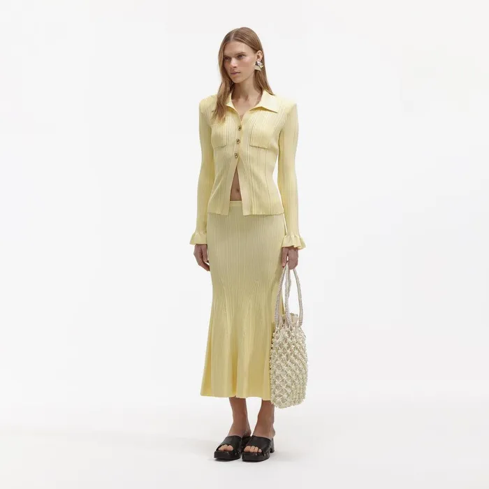 Self Portrait Tops Yellow Ribbed Viscose Knit Top 8211 Women
