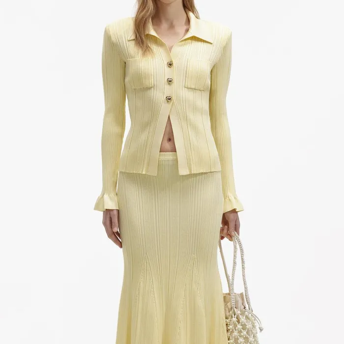 Self Portrait Tops Yellow Ribbed Viscose Knit Top 8211 Women
