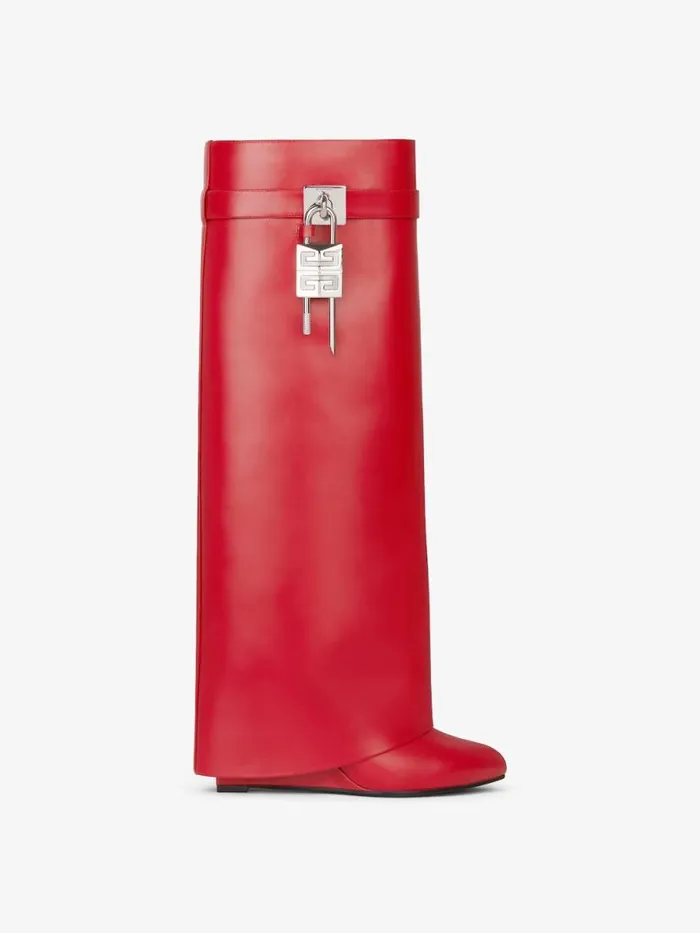 Shark Lock Boots In Leather Red Women Givenchy Shark Lock