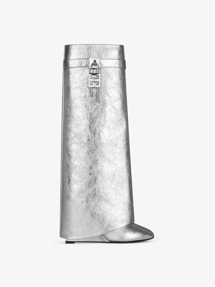 Shark Lock Boots In Metallized Leather Silvery Women Givenchy Shark Lock