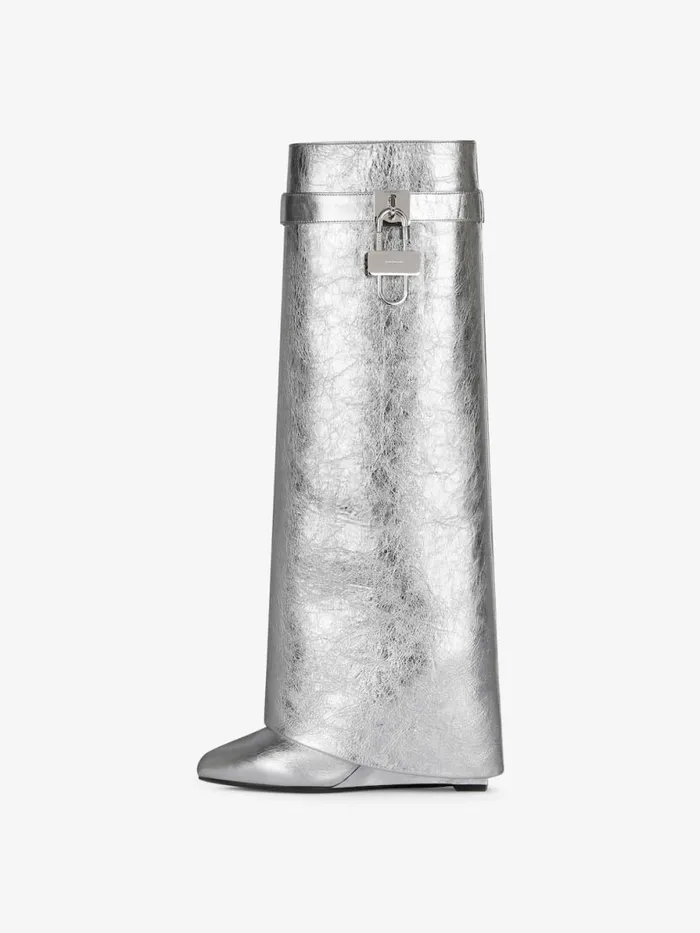 Shark Lock Boots In Metallized Leather Silvery Women Givenchy Shark Lock