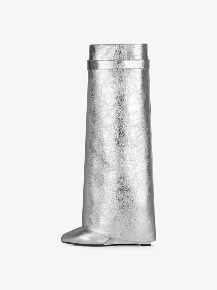 Shark Lock Boots In Metallized Leather Silvery Women Givenchy Shark Lock