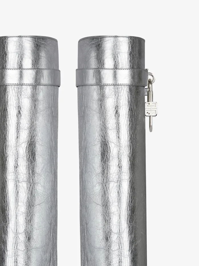 Shark Lock Boots In Metallized Leather Silvery Women Givenchy Shark Lock